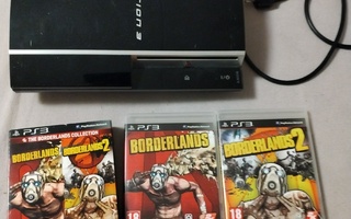 Ps3 konsoli ja virtajohto 80GB + borderlands collection