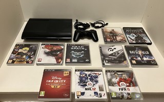 PS3 Super Slim 120 GB SSD + 10 peliä